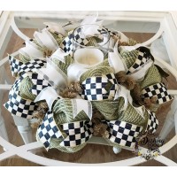 MACKENZIE-CHILDS Courtly Check RIBBON Burlap Deco Mesh CENTERPIECE or Wreath   173392567346